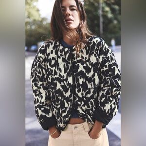 Zara Animal Print Puffer Jacket size Large Black and White Women Stylish NWT❣️